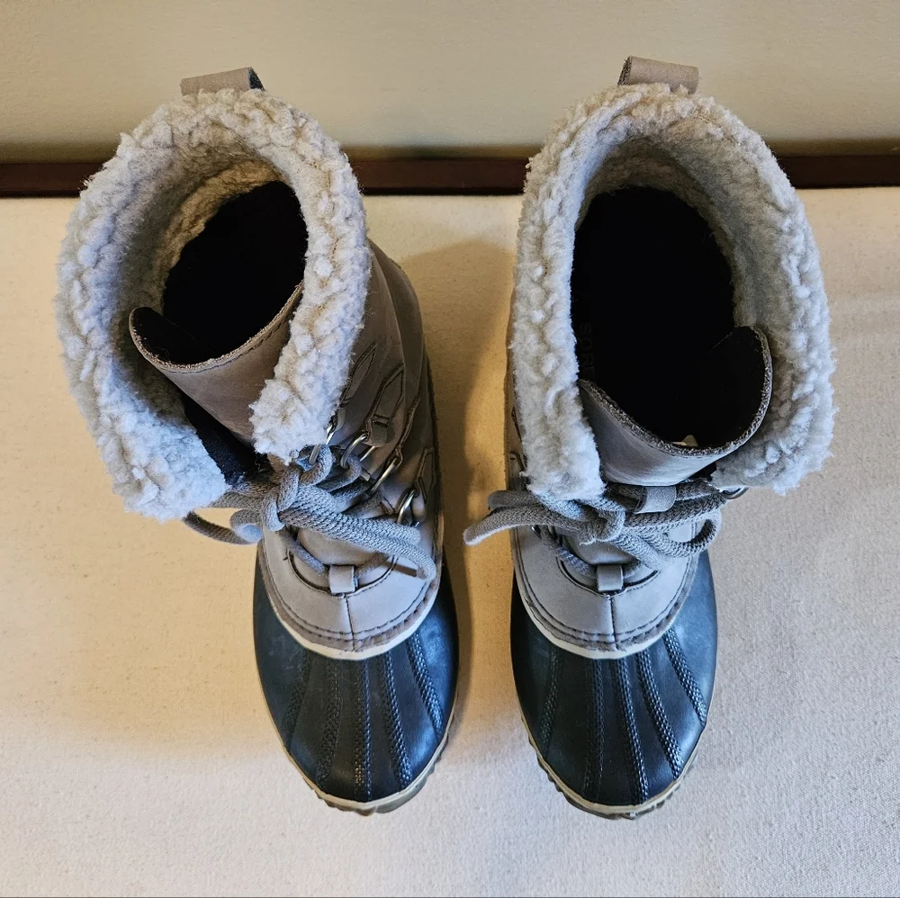 Sorel Caribou Slim Gray Leather Waterproof Boots – Women’s 7.5 - Picture 12 of 13